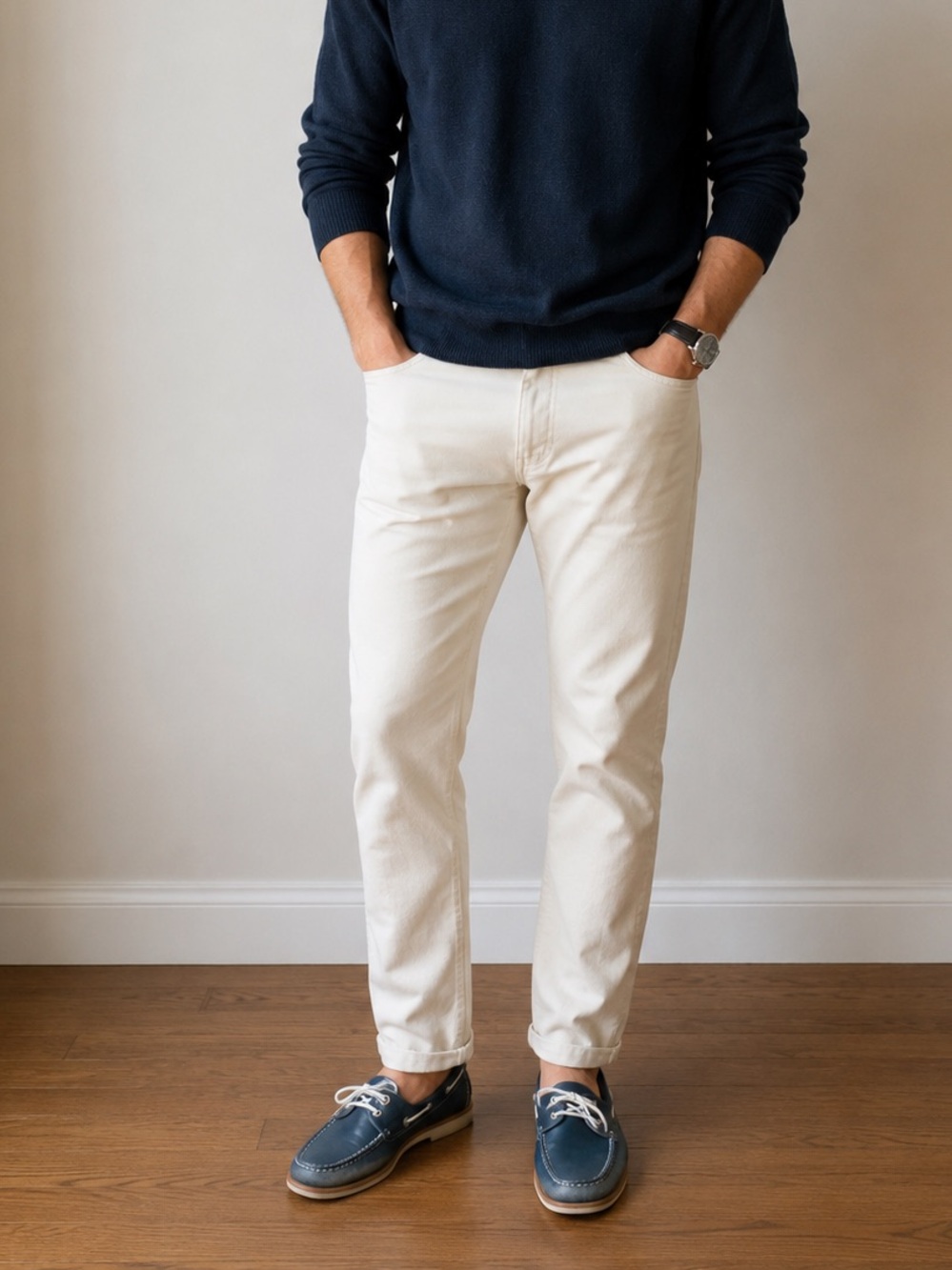 Allen Edmonds Navy Leather Moccasin Boat Shoes with White Laces